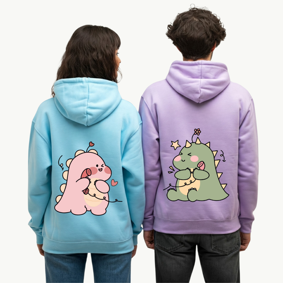 2 Pack : Blushing Dino Lilac & Skyblue Couple Hoodie