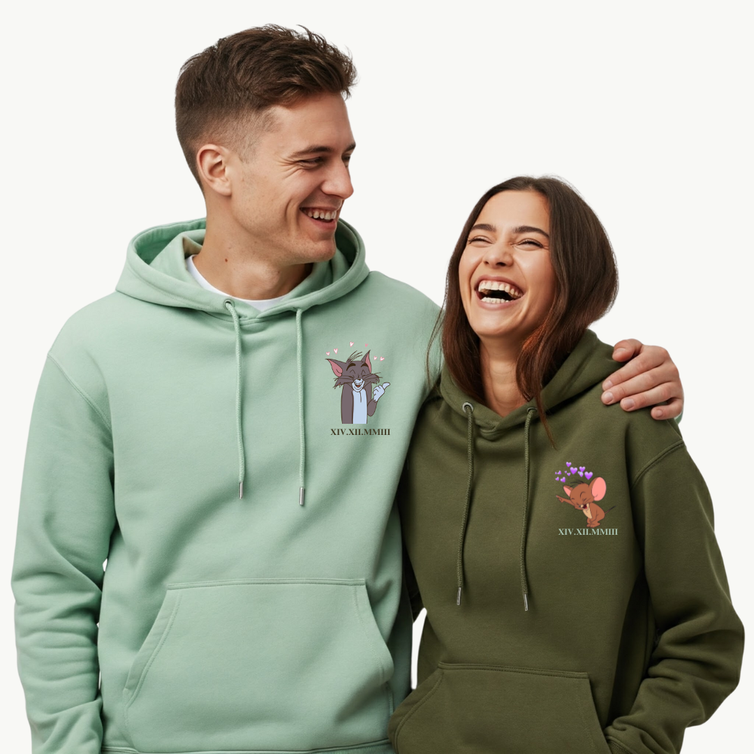 2 Pack : Tom & Jerry Giggling Pista Green & Olive Green Couple Hoodies