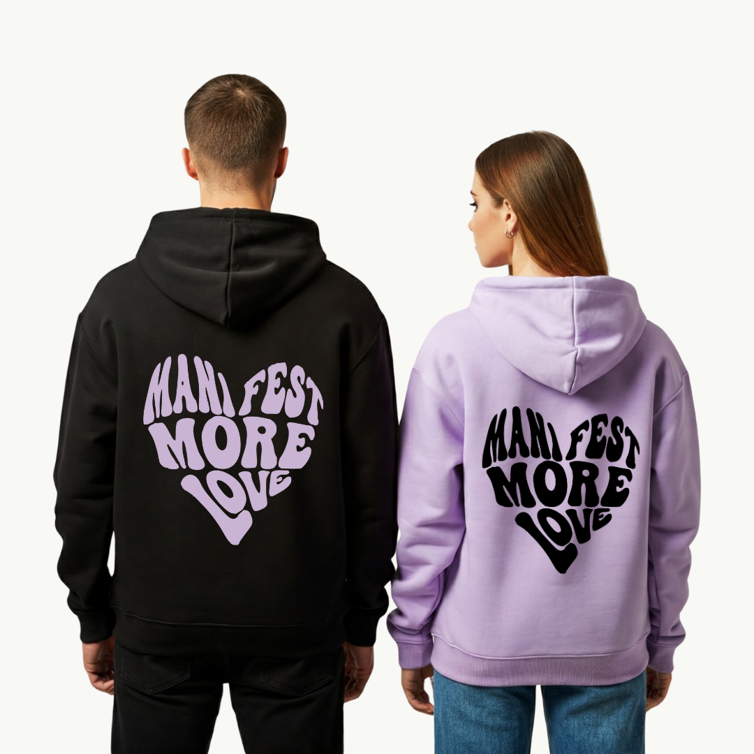 2 Pack : Manifest More Love Lilac and Black Couple Hoodies