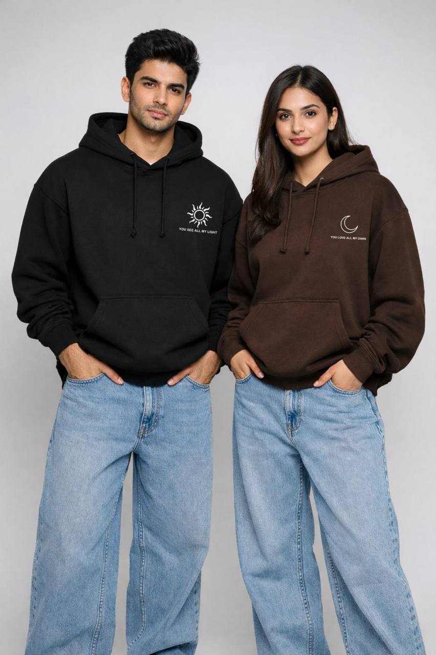 2 Pack: Hollow Sun and Moon Couple Hoodies