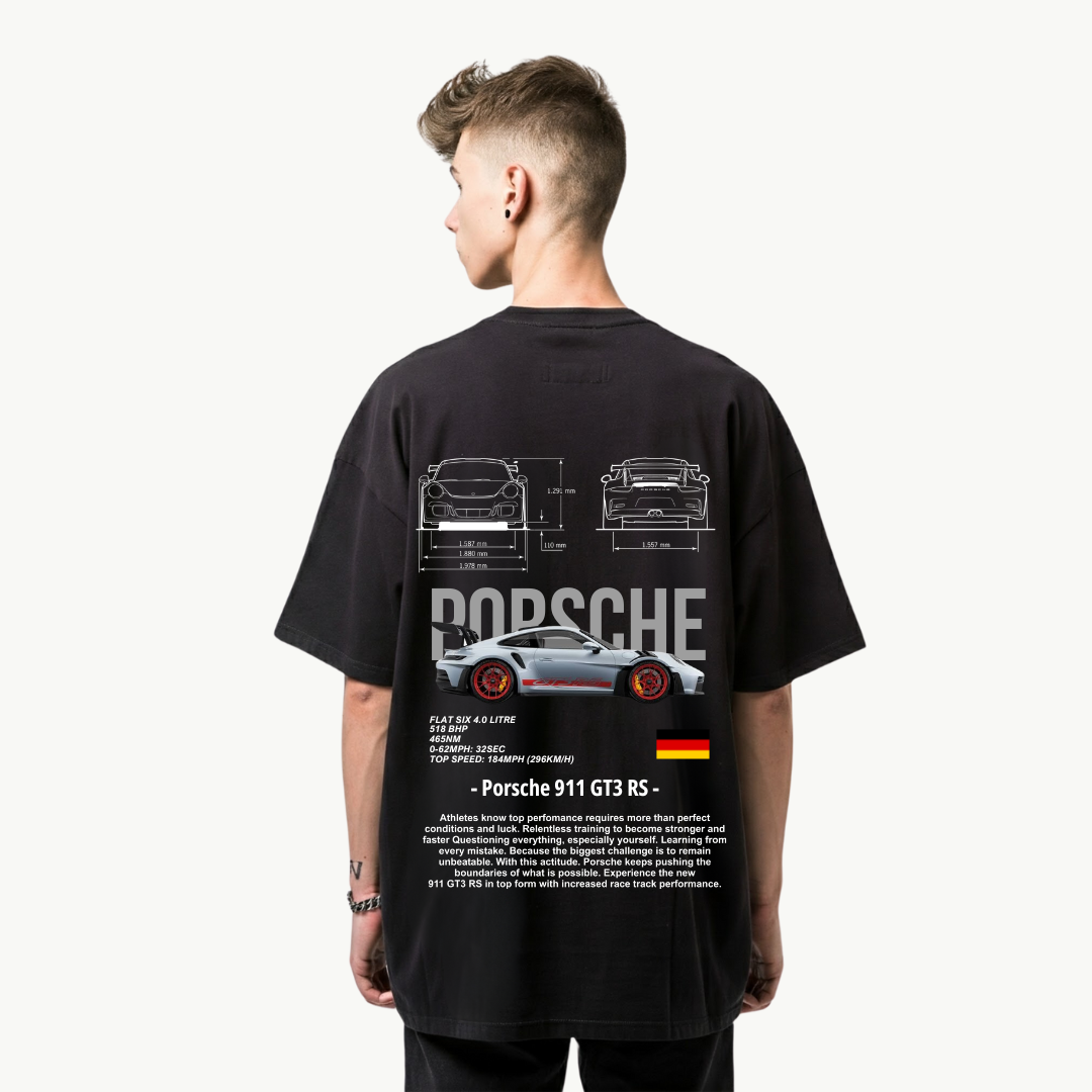 Porsche GT3-RS 911 Streetwear Printed Black T-Shirt